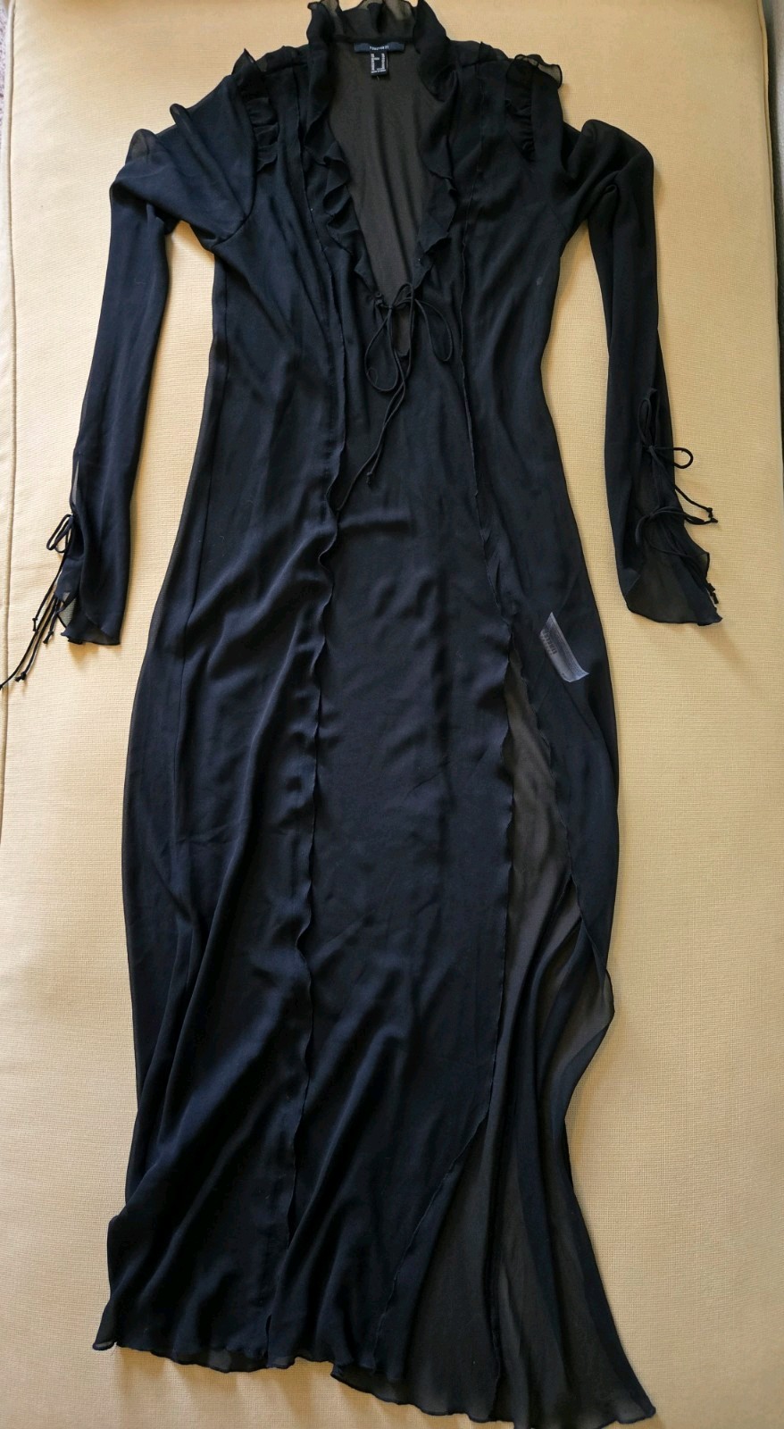 Forever 21 Black Mesh Maxi Dress Bell Sleeves Size XL