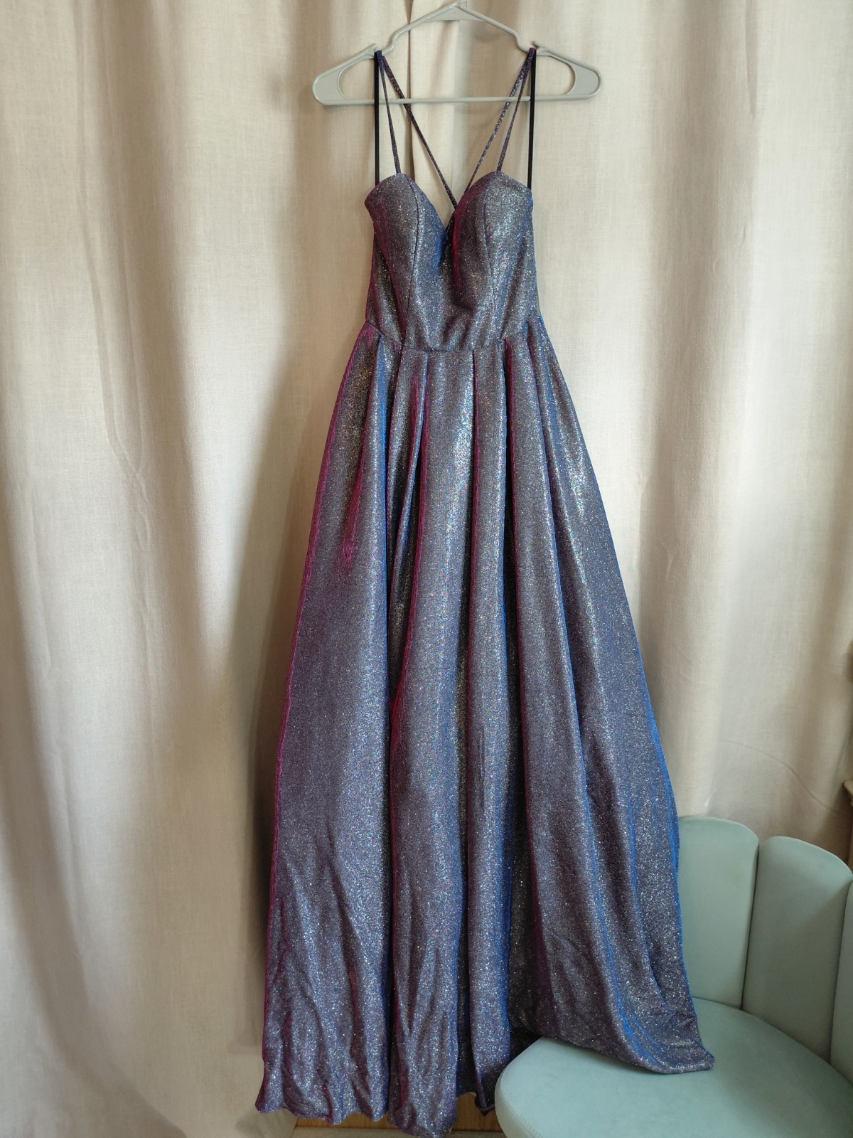 Glittery Ballgown, Silver, Blue & Pink Illusion Gown, Size 1