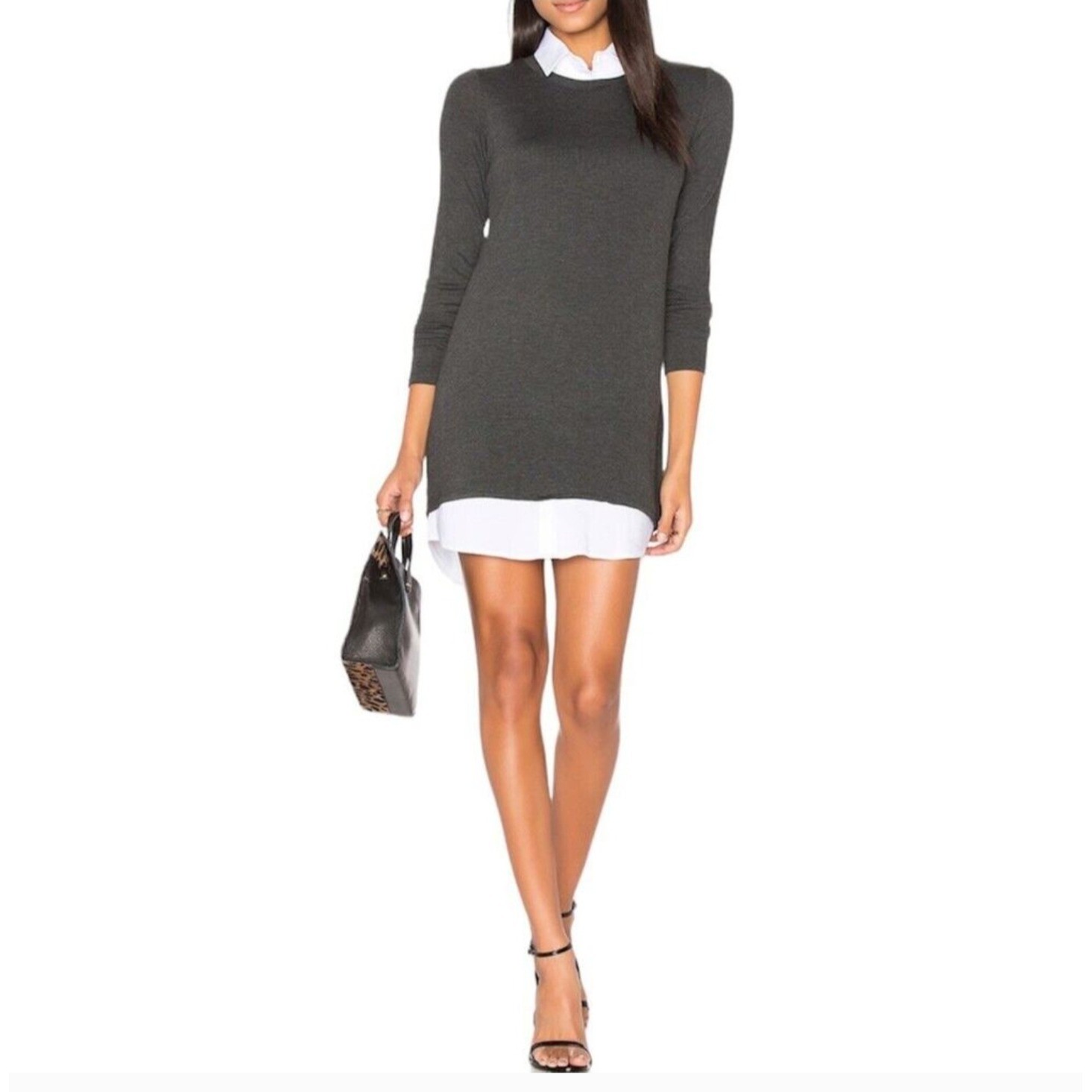 BAILEY 44 Cher Sweater Dress Anthracita Gray Layered Look Size M Modern Chic