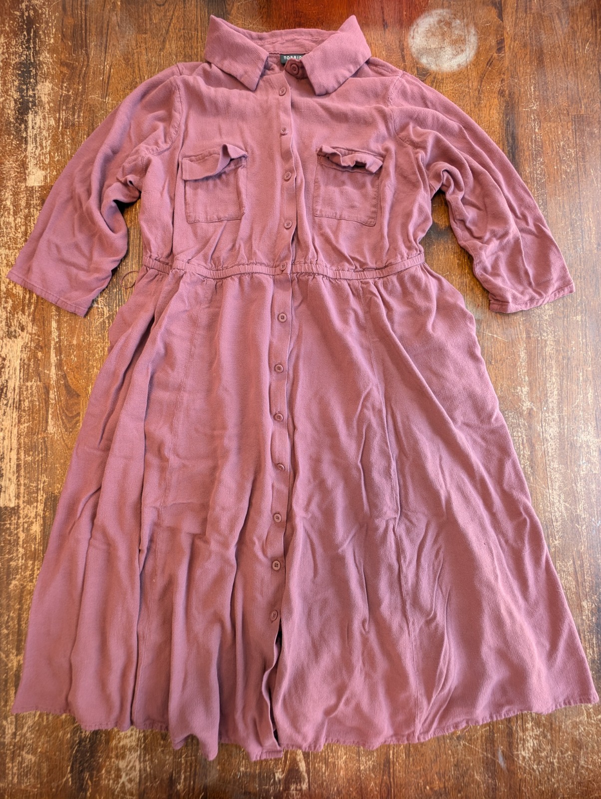 Torrid Midi Dress 1X Mauve Chic Trendy Plus Size Soft Flowy Casual Pockets Used