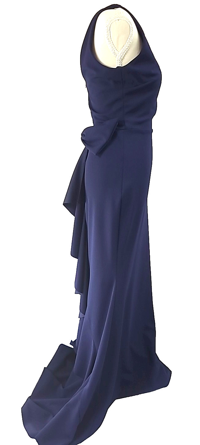 Betsy & Adam Maxi Formal Gown Sz 6 Back Bow Full Length Back Ruffle Slight Train