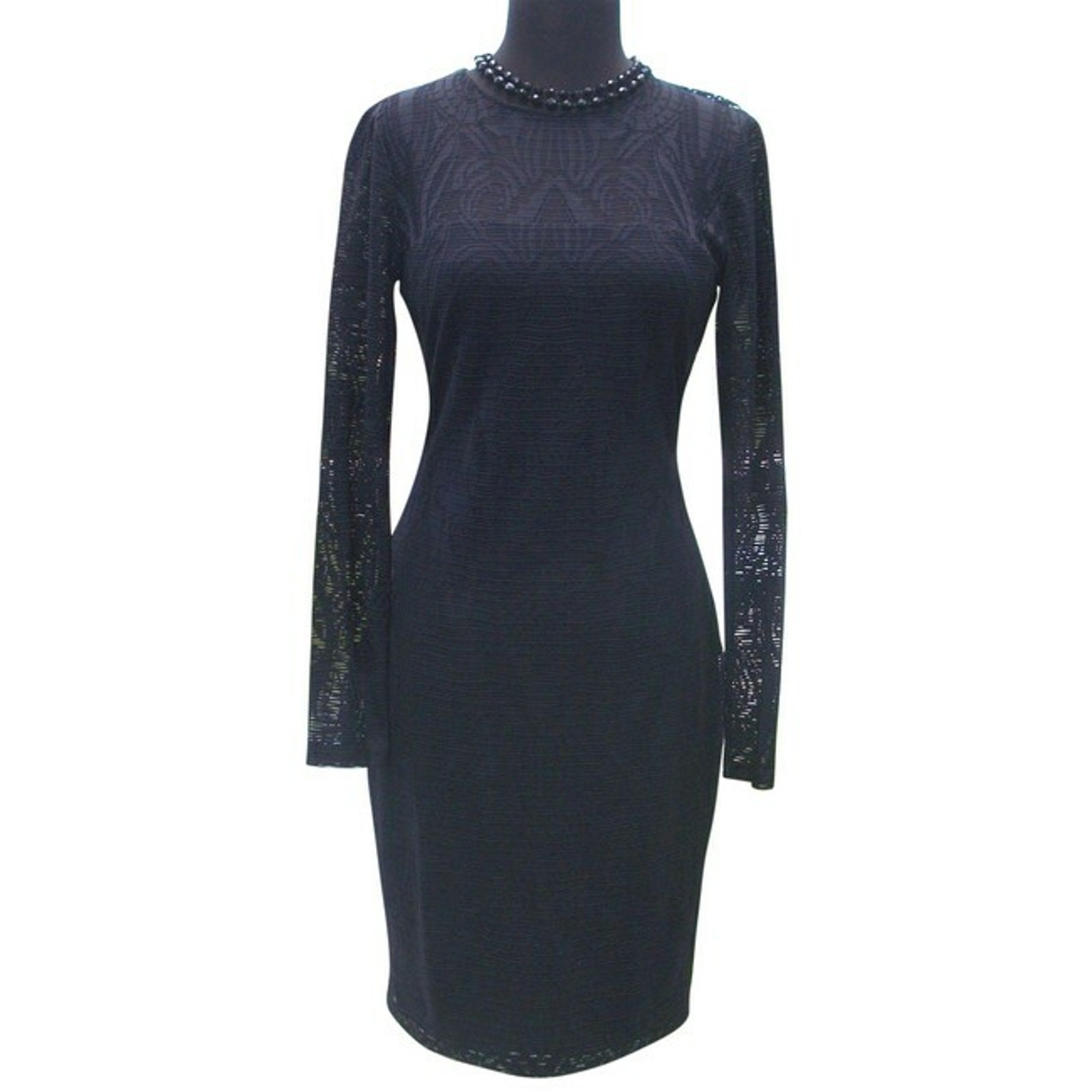 Cache Black Lace Dress Stretch Lined Sheer Shoulder Sleeves Key Hole $188 NWT