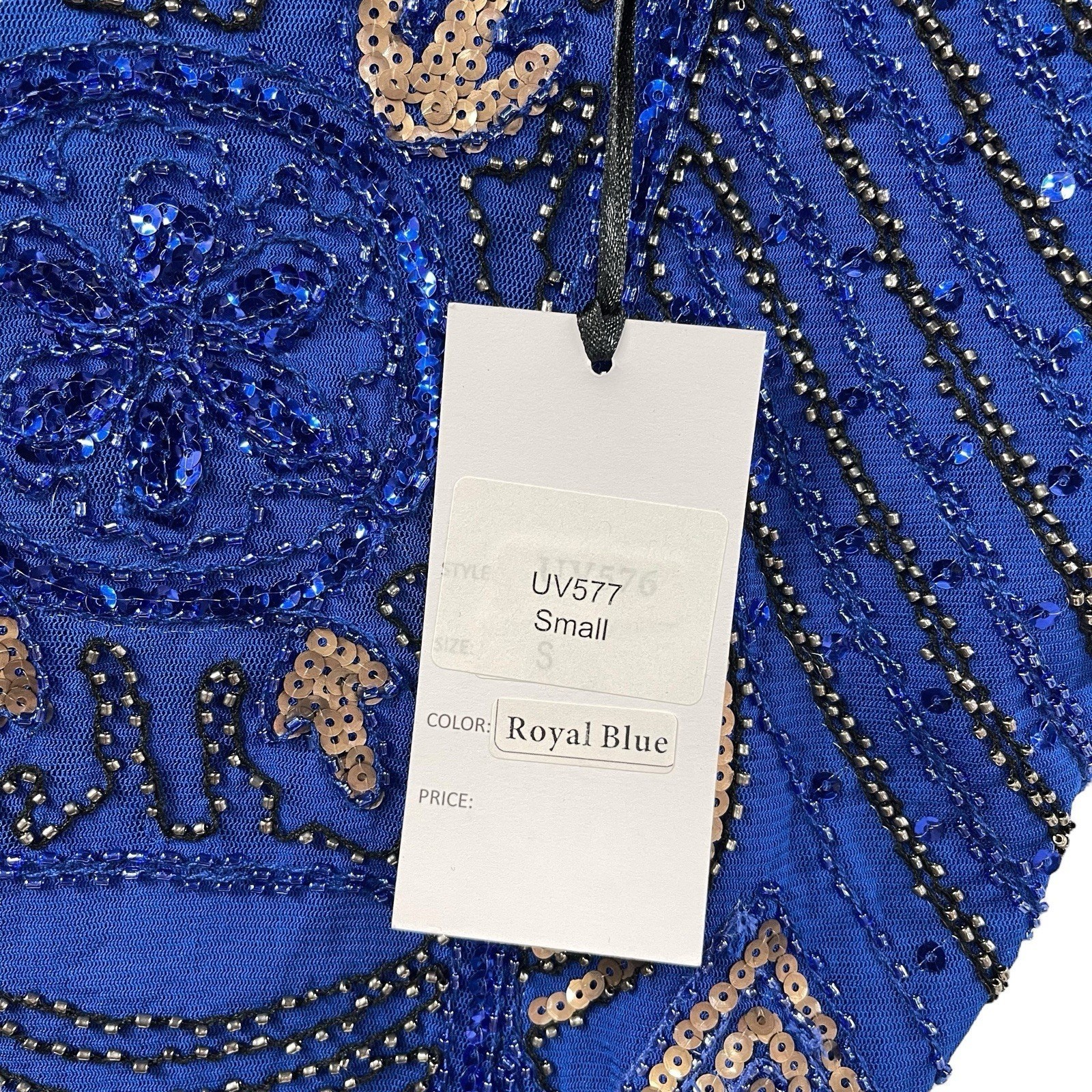 Royal Blue Beaded Sequin Fringe Mini Dress S Unique Vintage Ornate Gatsby