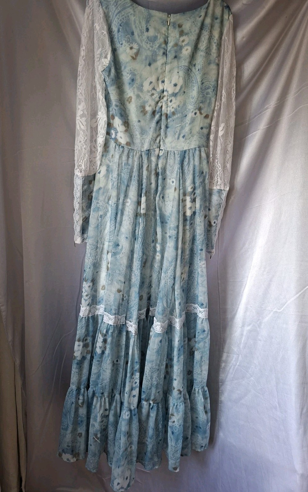 Vintage Style 70s Boho Prairie Maxi Dress Lace Floral Paisley Hippie NO TAGS M