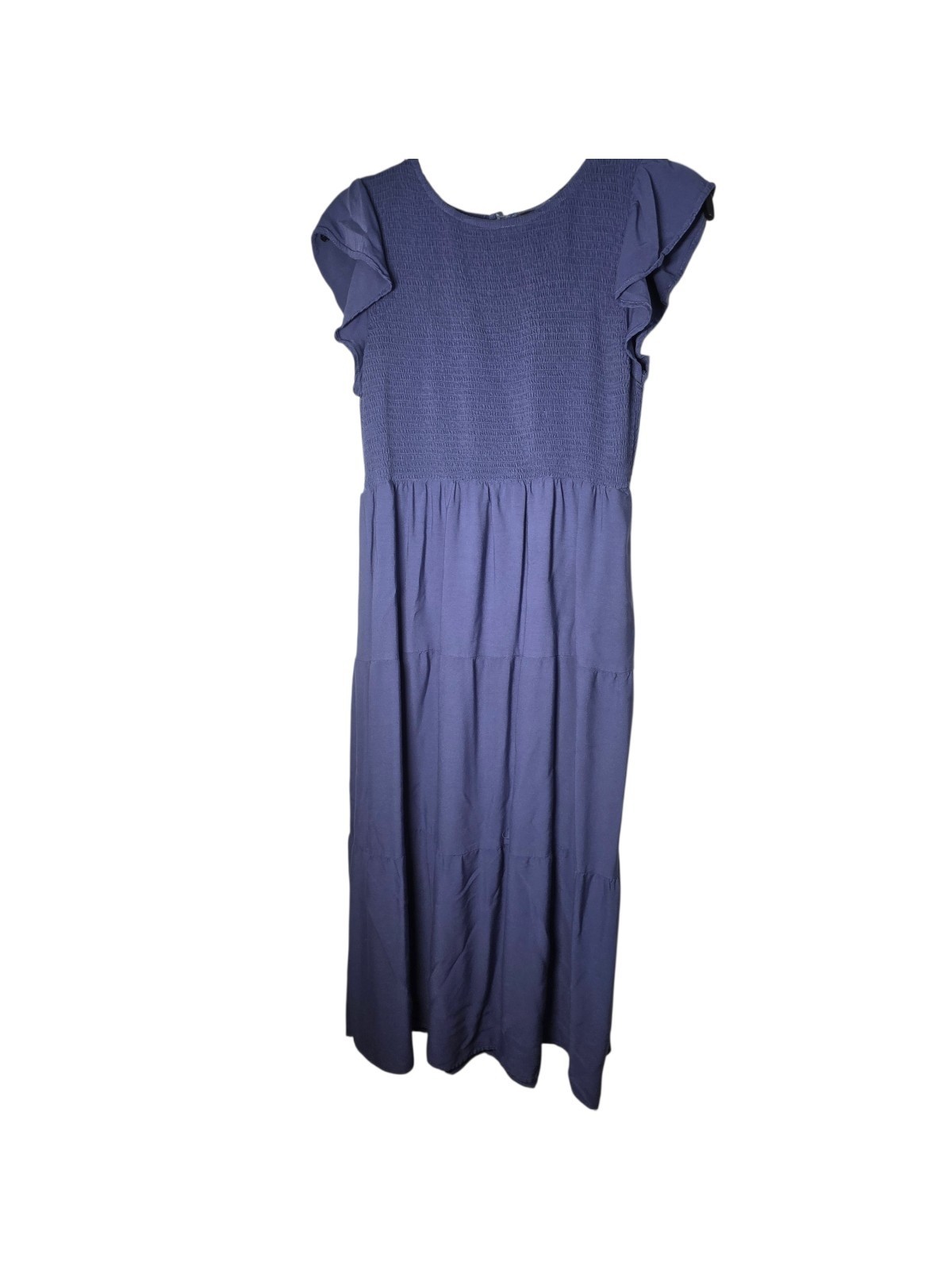 ZESICA Blue Smocked Tiered Maxi Dress Flutter Sleeve Boho Milkmaid Plus Size XL