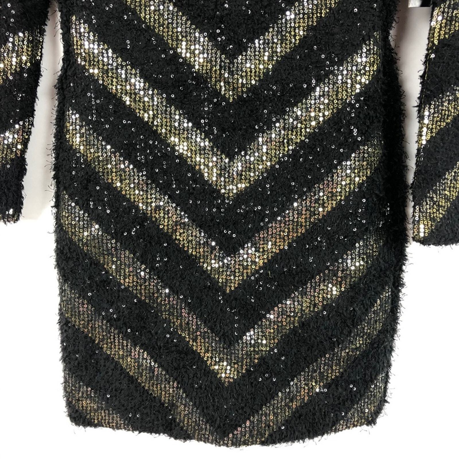 Vertigo Chevron Sequin Fuzzy Knit Sweater Mini Dress Sparkly Cozy Cocktail Small