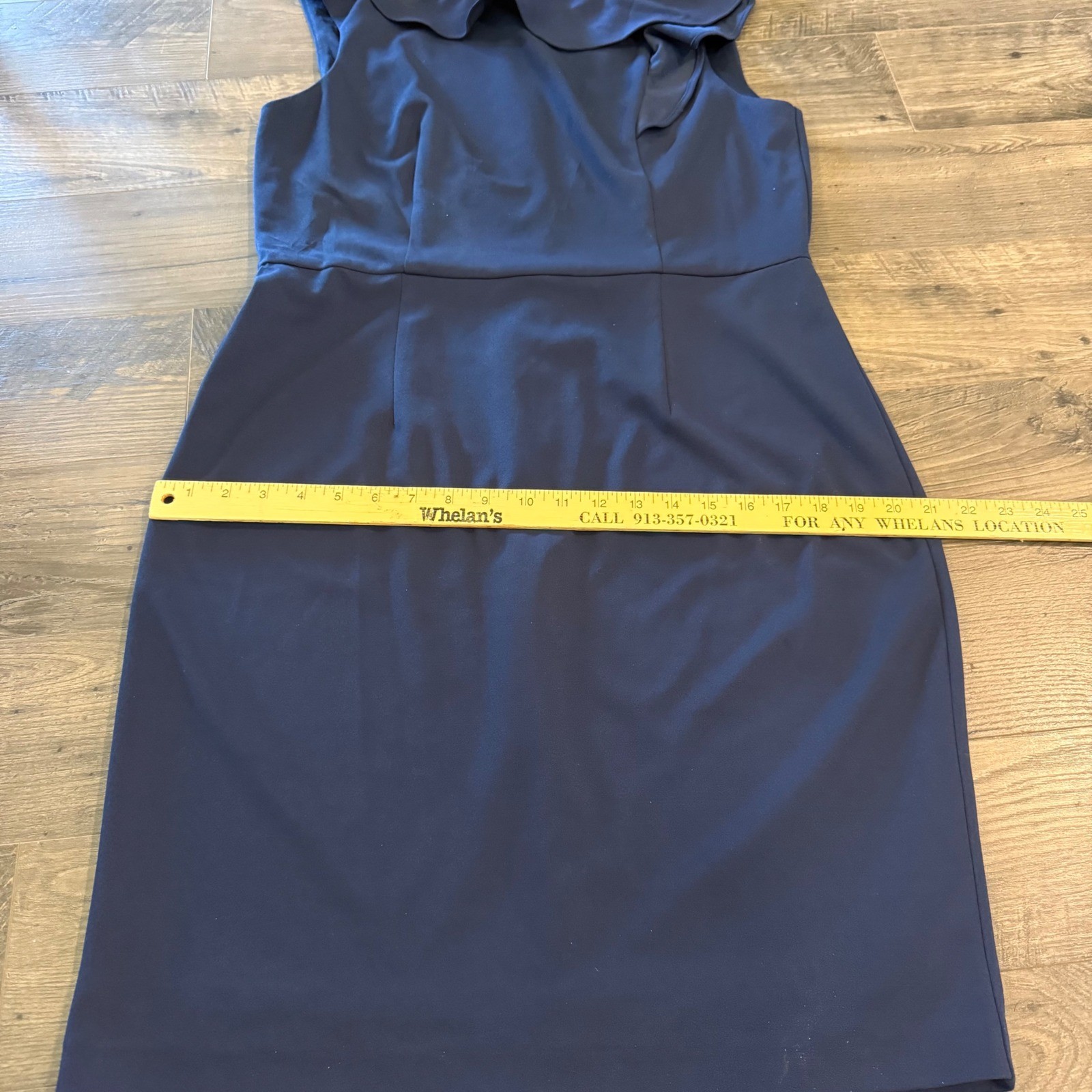 Nine West Navy Blue Ruffle Neck Sleeveless Sheath Dress Size 12 Career Cocktail