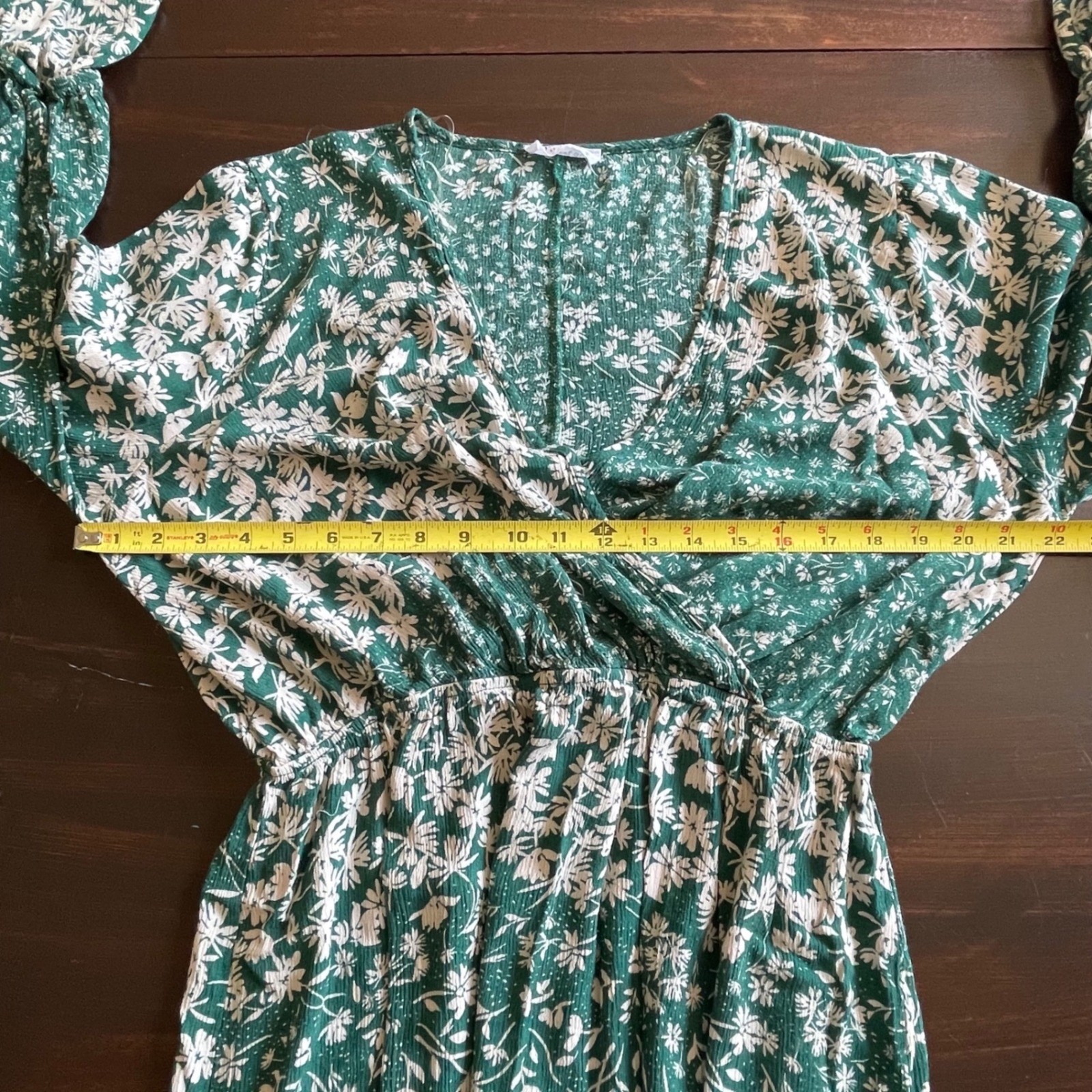 First Love by Lovelyn Green Garden Floral Wrap Maxi Dress Long Smocked Cuffs XL