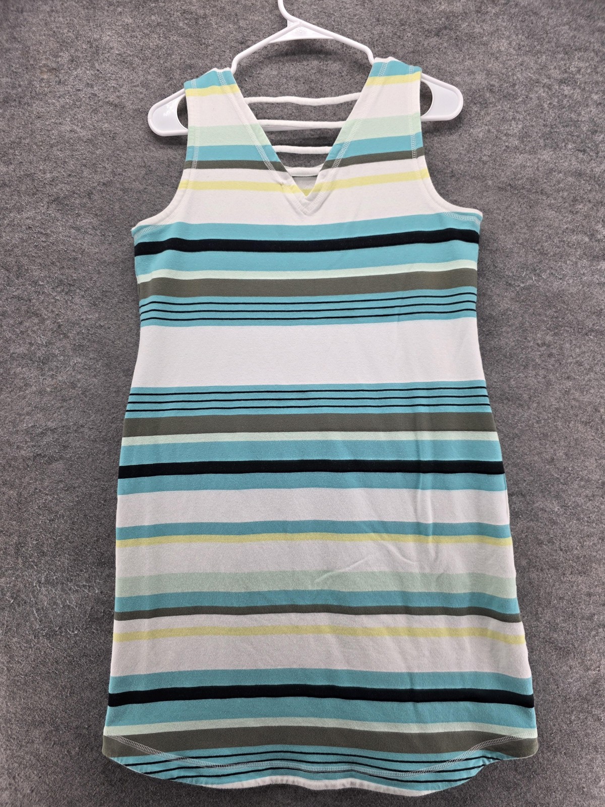 T By Talbots Dress Womens Medium Blue Stripe Sleeveless Knit Summer Casual