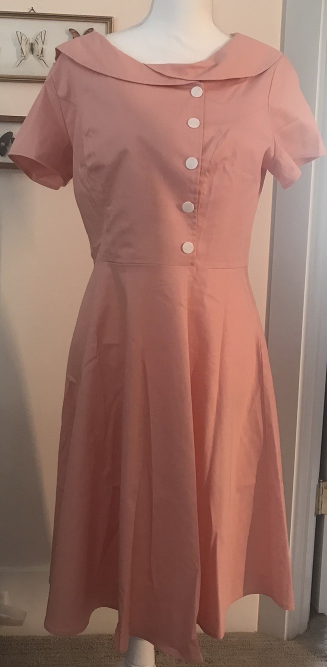 Vtg Retro 50’s Rockabilly Pinup Large Salmon Fit Flair Dress Wedtrend