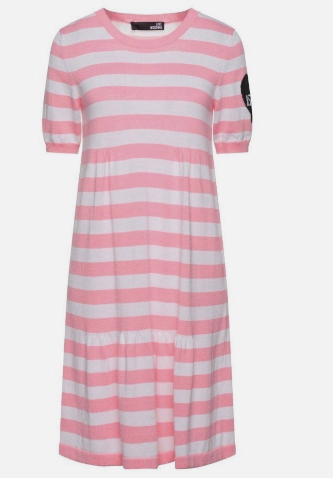 Love Moschino Pink Stripe Cotton Knit Midi Dress Heart Patch Size S