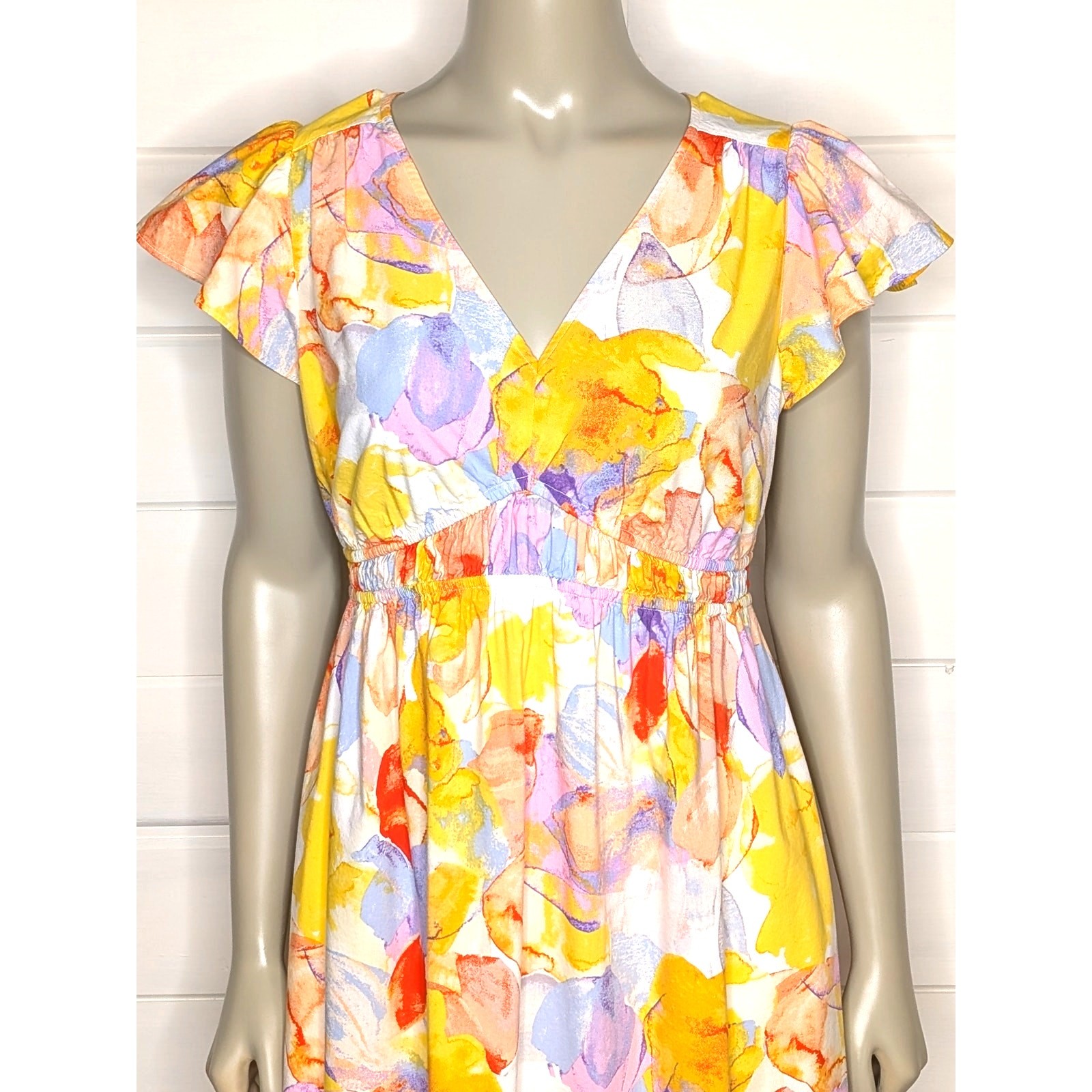 Isabel Maternity by Ingrid & Isabel Flutter Sleeve Midi Dress XS Yellow Floral