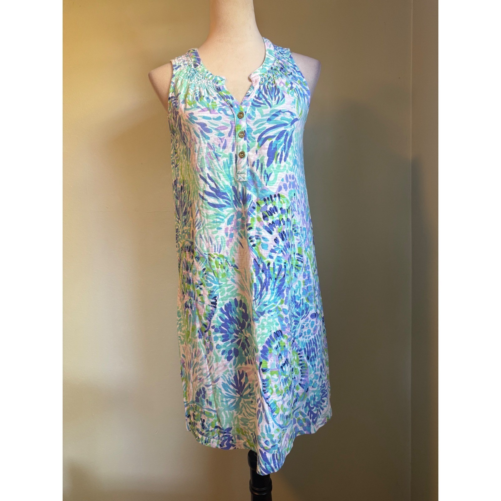 Lilly Pulitzer Sleeveless mini Dress Blue Green preppy resort colorful Cotton S