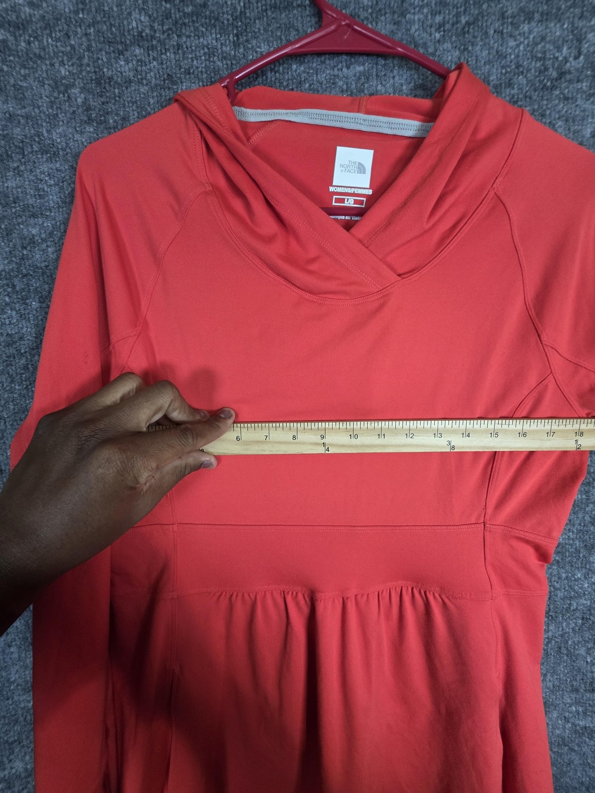 The North Face Dress Womens Large Red Hooded FlashDry Long Sleeve Pockets