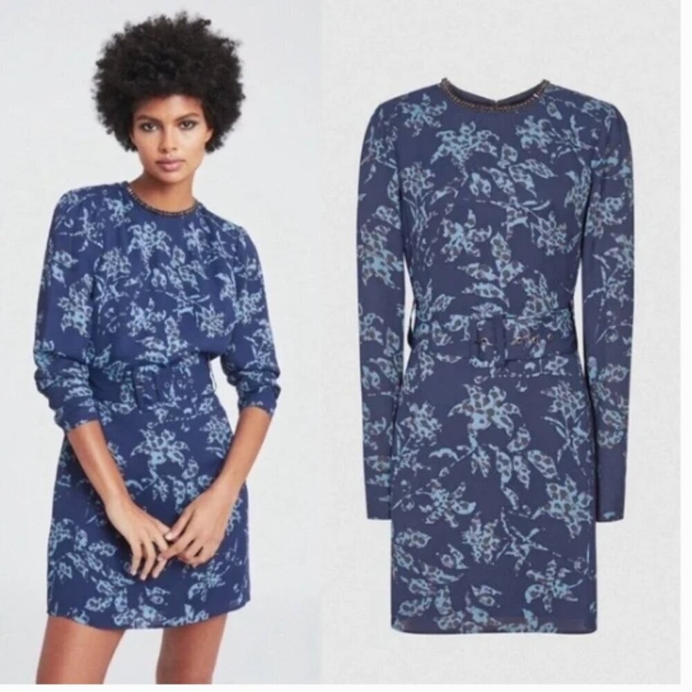 REISS Melody Blue Floral Print Dress – Size 6 (NWT)