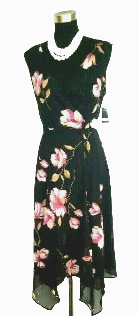 Gabby Style Dress 10 Black Pink beige Green Midi Uneven Hem V Neck Zipper M NEW