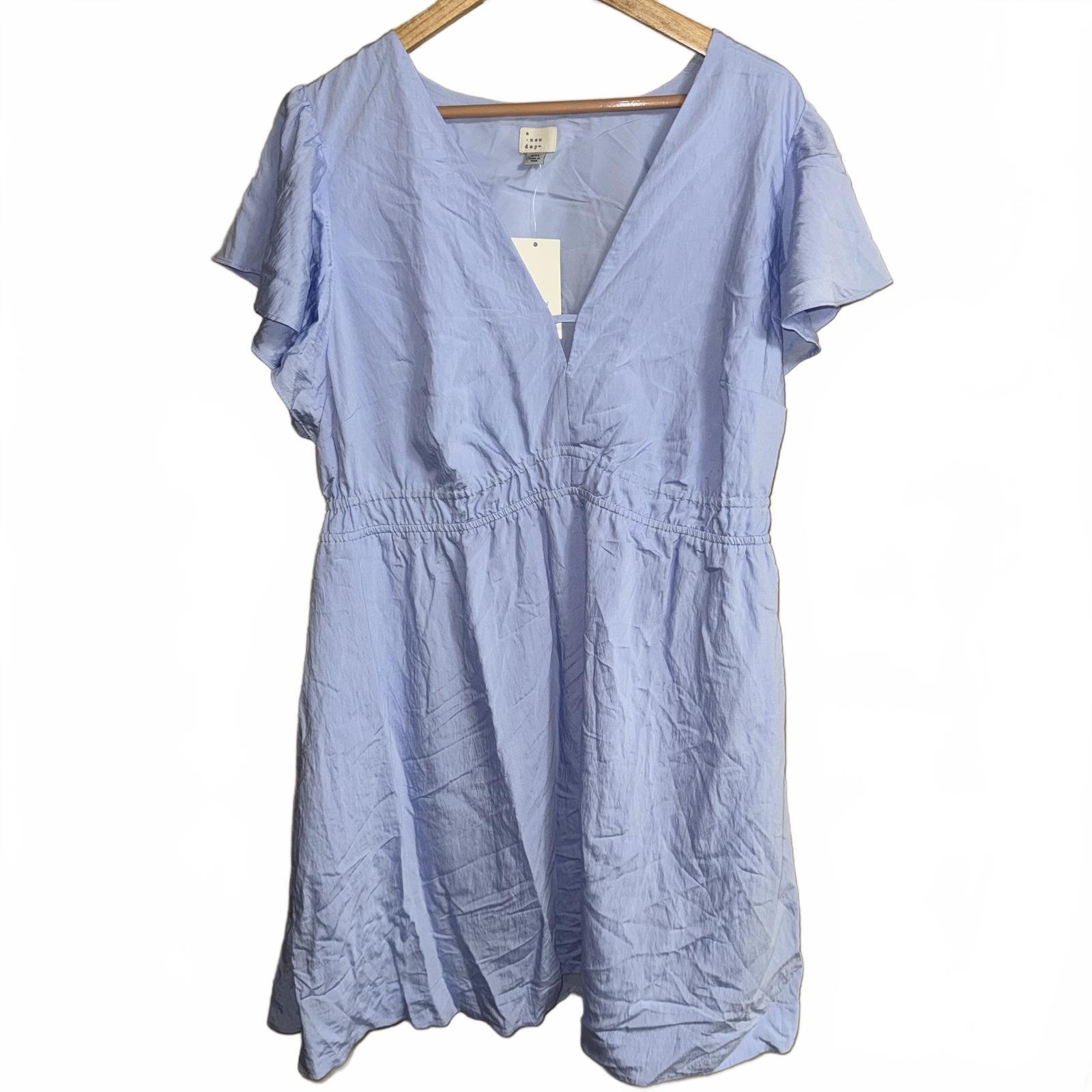 A New Day Light Blue Surplice V-neck Dress Women’s XXL Flutter Sleeve NWT