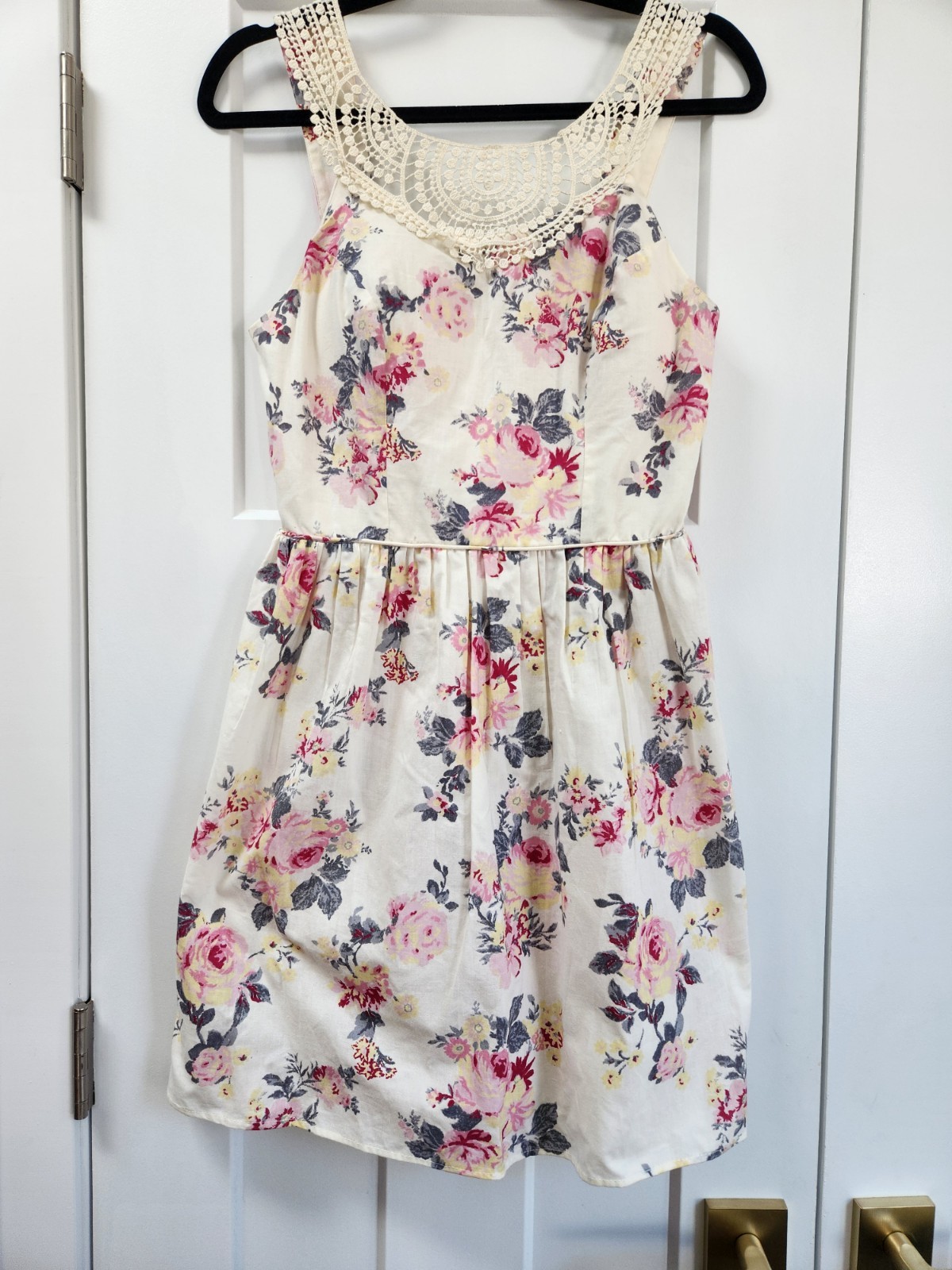Cottagecore Floral Crocheted Neck Fit&Flare Lined Dress Womens S/Juniors M(7-9)