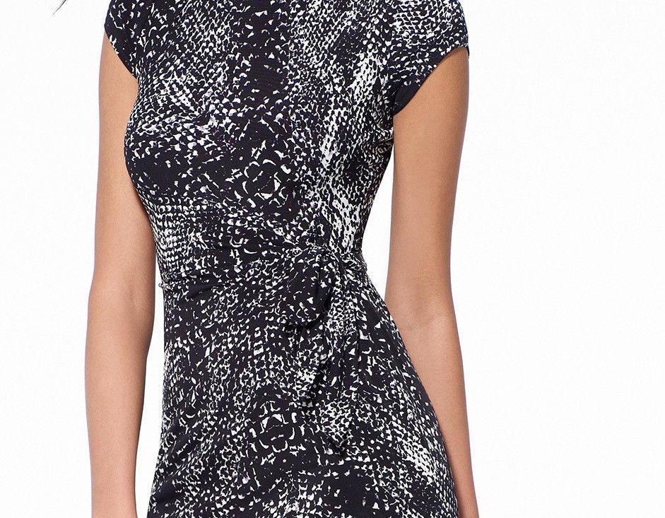 NWT Cache SEXY Black & White Snake Print Side Tye Wrap Dress M L XL