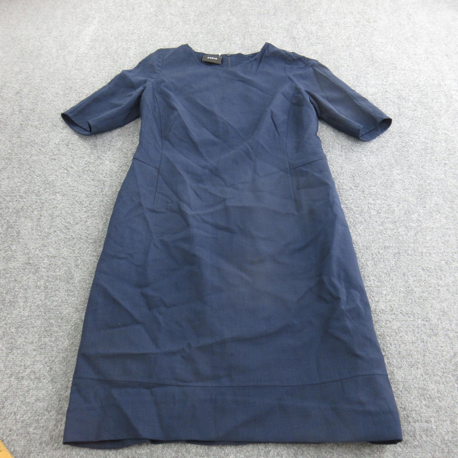 Akris Dress Womens M Blue Woven Sheath Knee Length Half Sleeve Workwear Office
