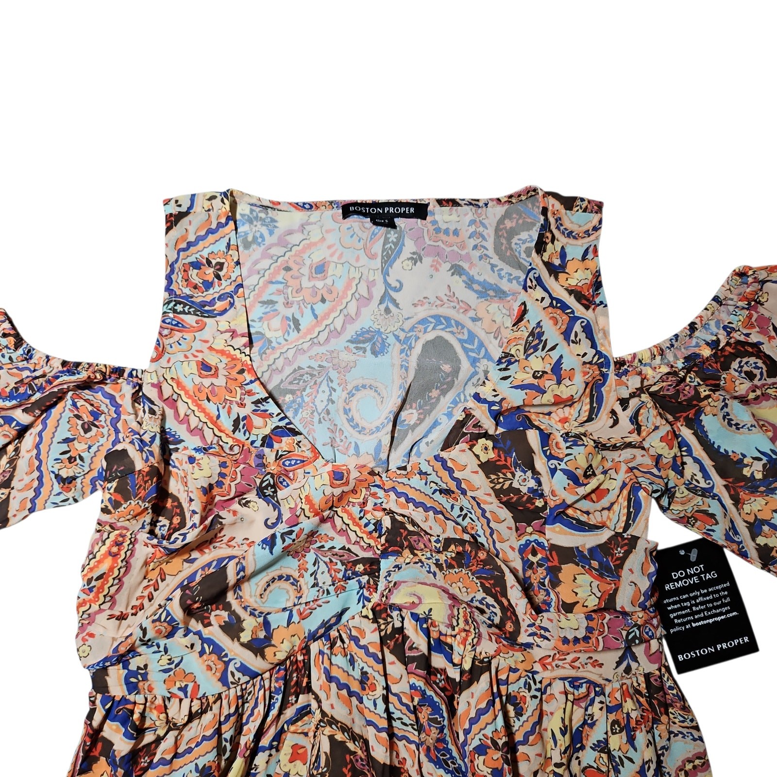 Boston Proper Paisley Cold Shoulder Boho Mini Dress Women’s Size Small
