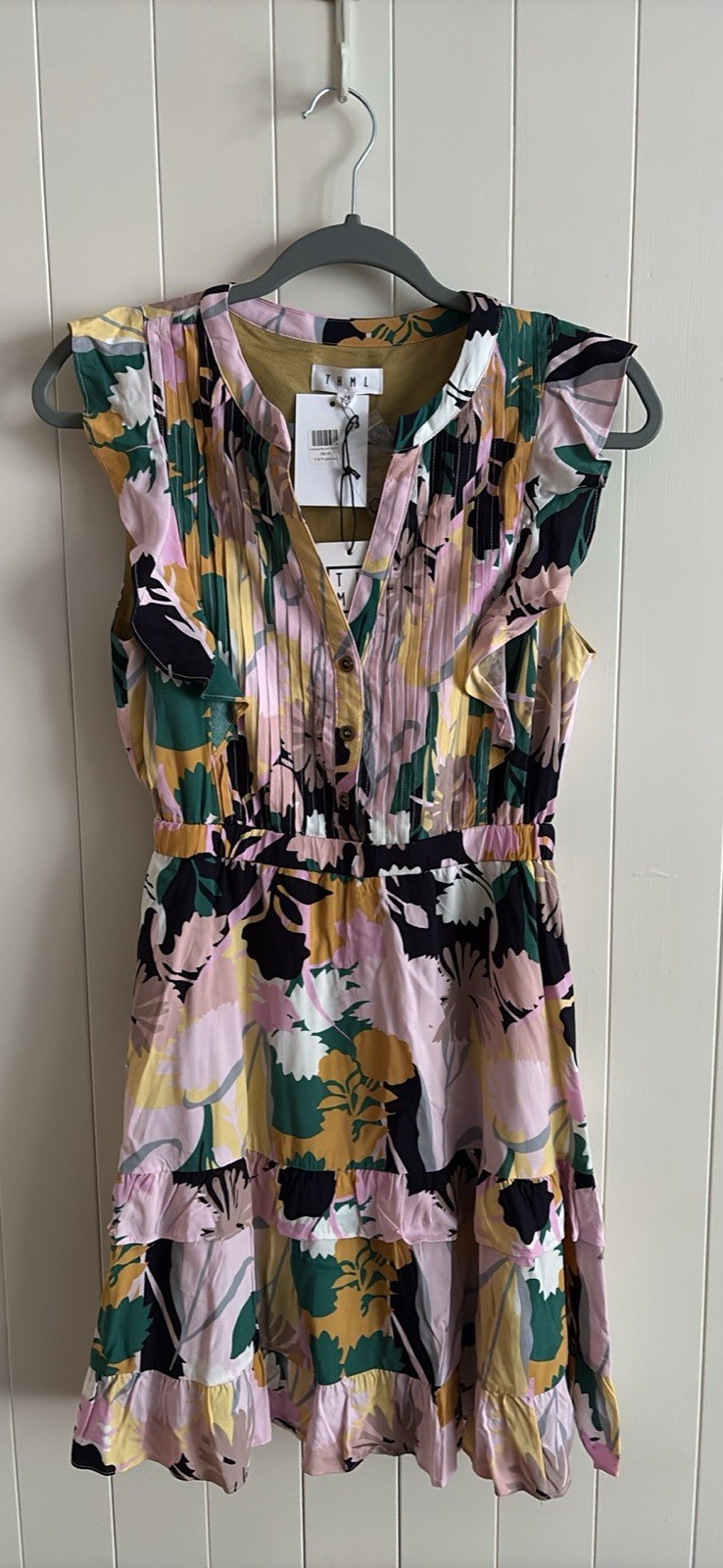 NEW Designer THML Floral Ruffle Midi Dress Women’s size XS