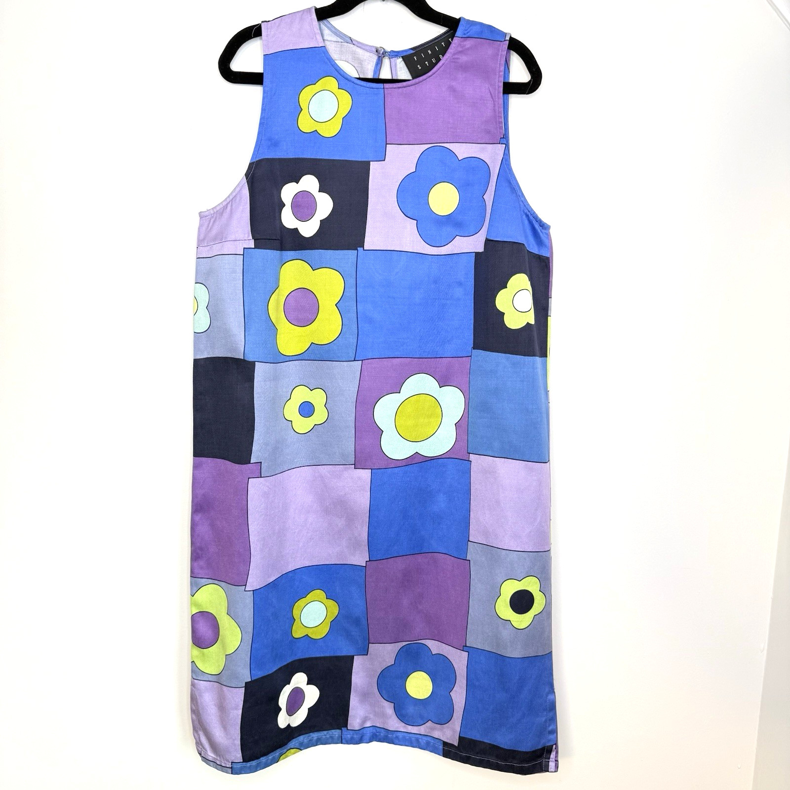 VTG Y2K Finity Studio Floral Patch Dress Sz 4 Silk Cotton Sleeveless Mod Retro
