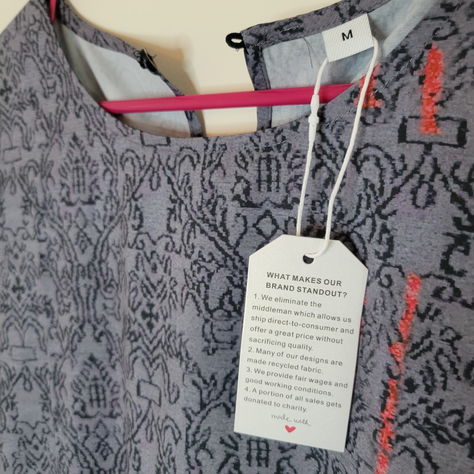 Lsoru Gray and Rustic Red Short Sleeve Midi Dress