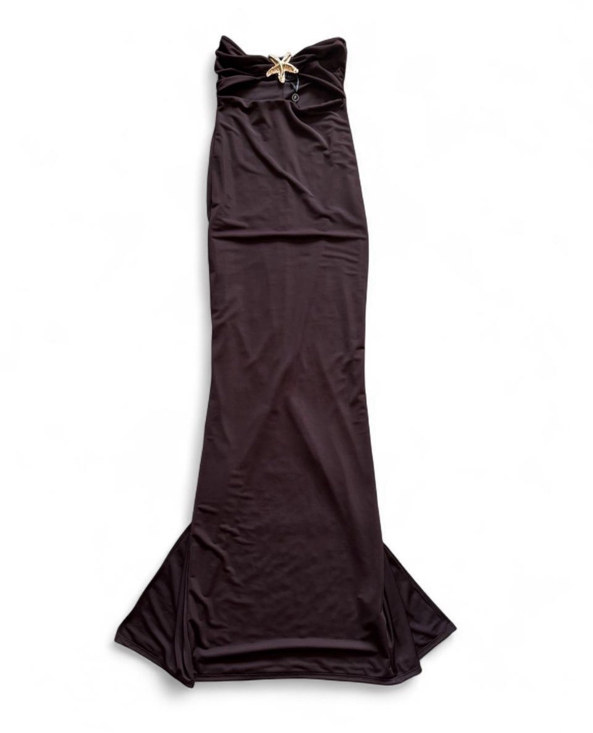 White Fox Boutique Brown Maxi Bodycon Dress With Gold Starfish Detail Size XS