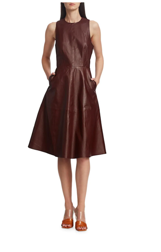 NEW Remain Birger Christensen Portia Leather Dress in Maroon SZ 6 $447 #D3775