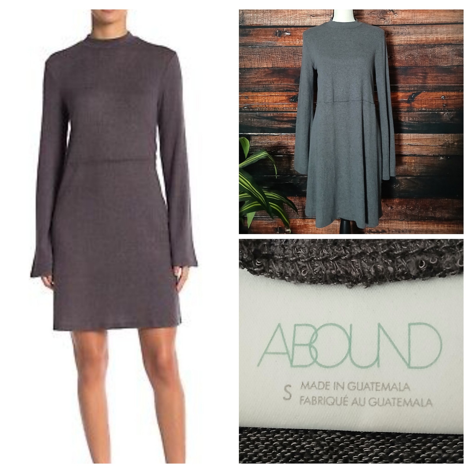 Abound Sweater Dress Size Small Super Soft Oversized Shift Gray Flared Sleeve