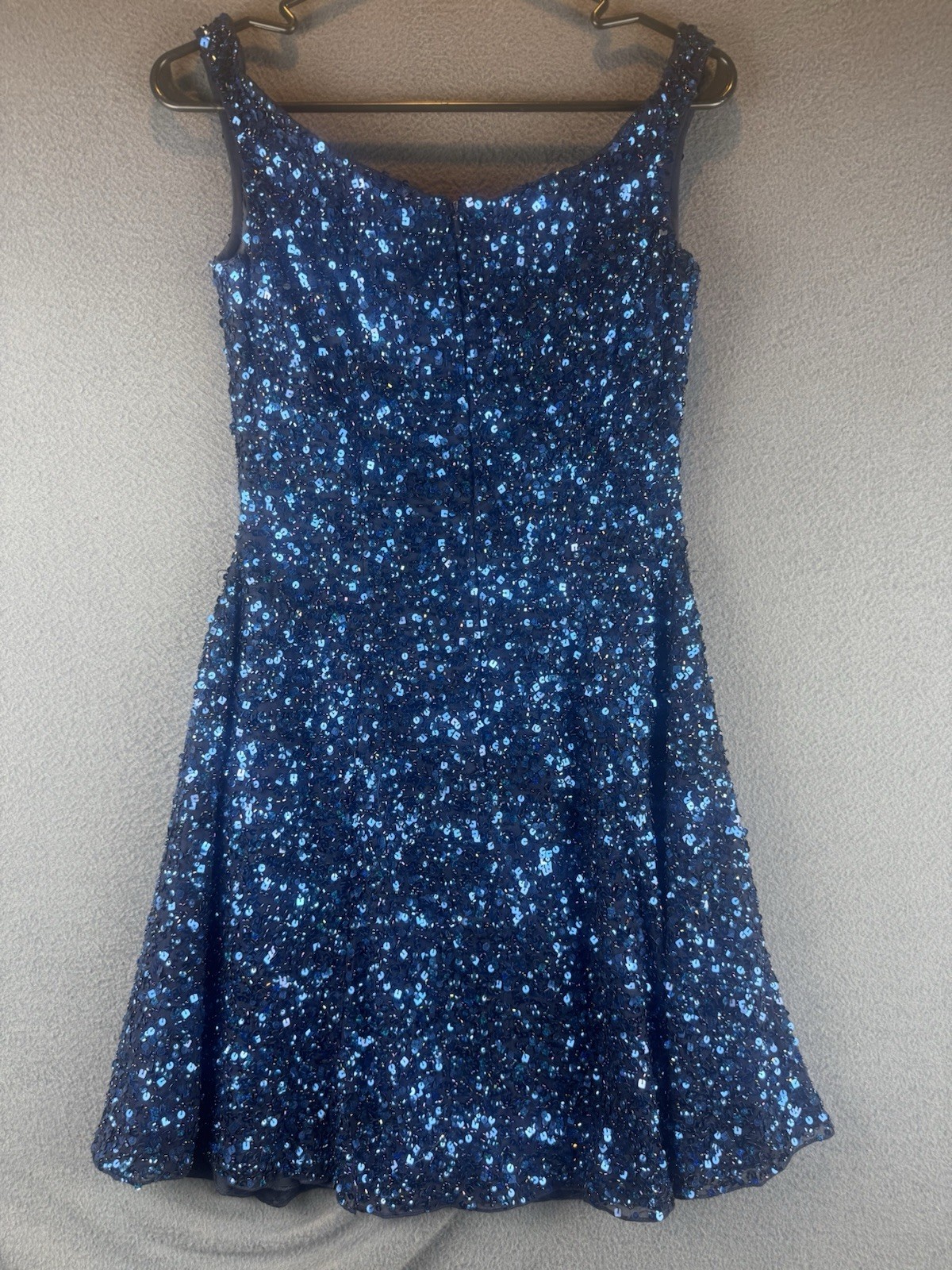Scala Mini Dress Sequin Vintage Womens Size4 Blue Beaded Lined Pure Silk