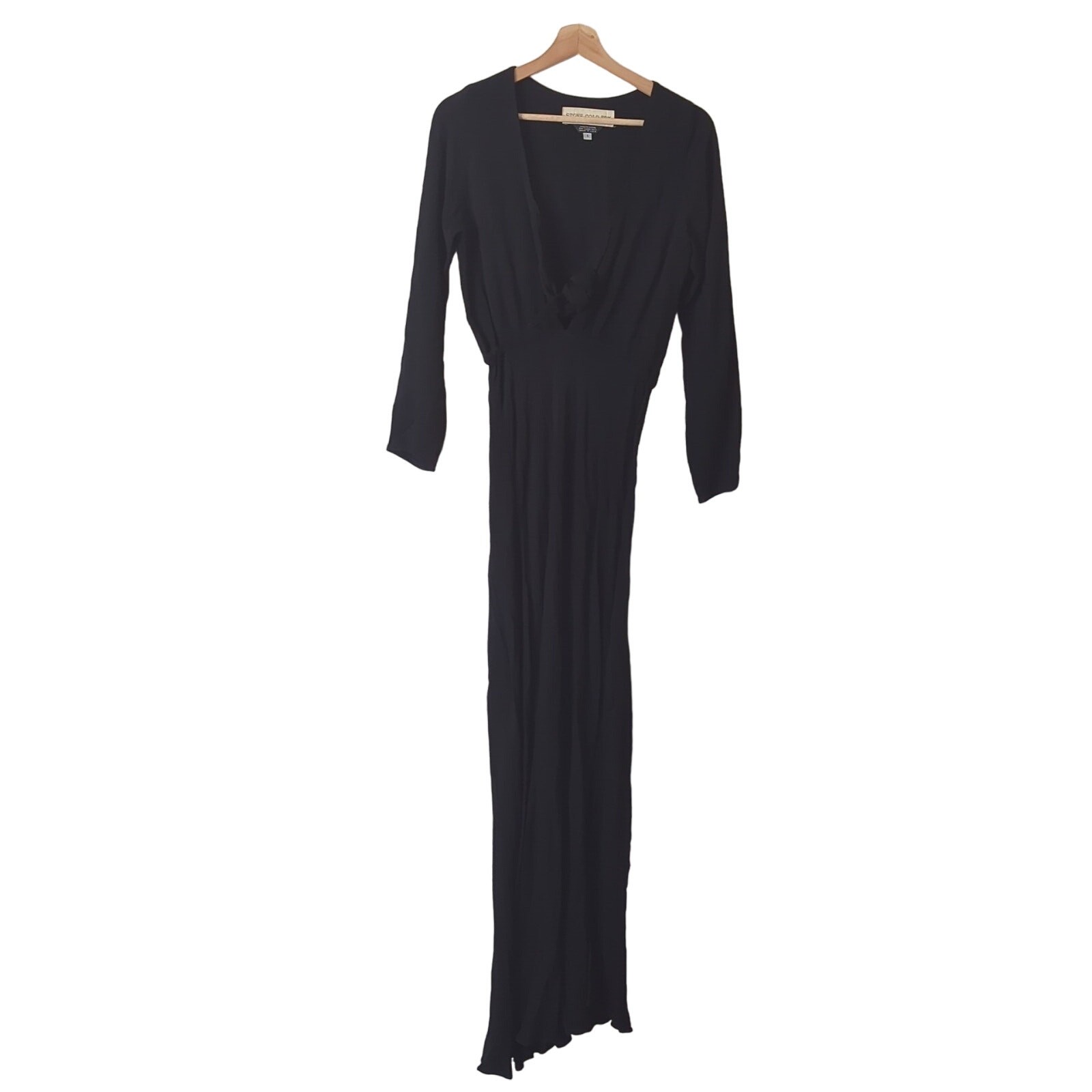 Stone Cold Fox Dress Womens 1 US 2/4 Black Maxi Long Sleeve V-Neck Slit $395