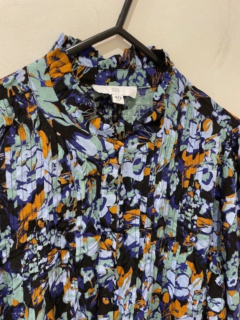 La Redoute Buttoned Floral Shirt Dress Size 12 Ruffled Tiered High Neck RRP £52
