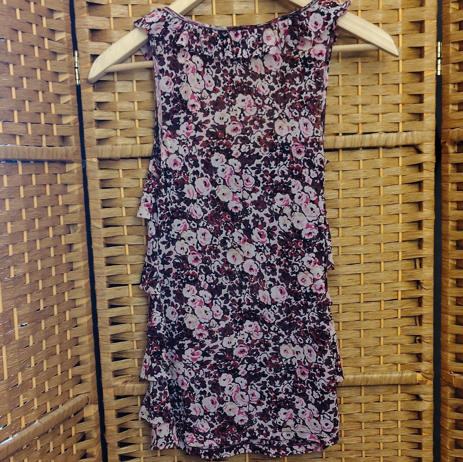 Express Women’s Black/Pink/White Floral Scoop Neck Ruffle Chiffon Mini Dress XS