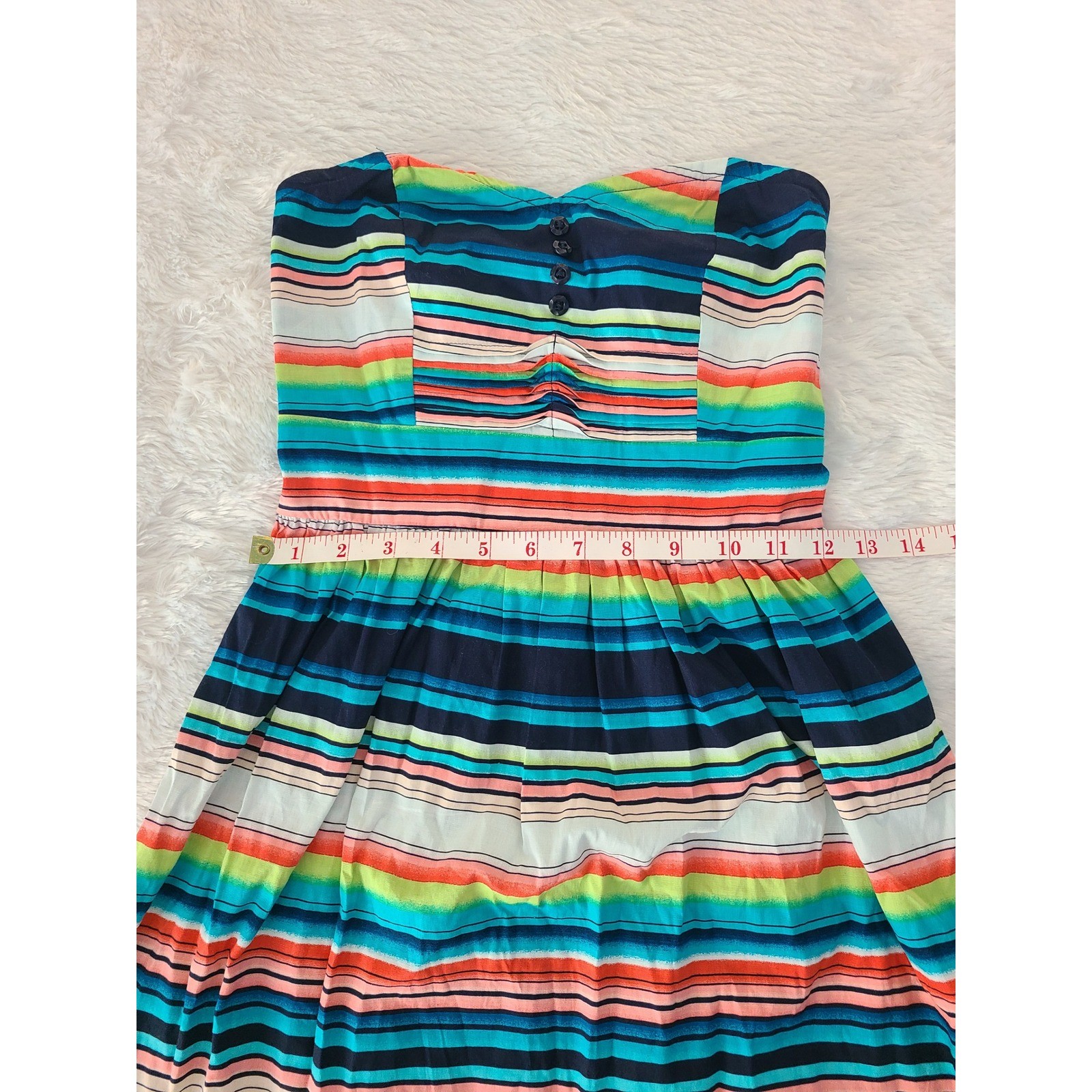Be Bop Strapless Multi Color Striped Sun Dress Sweetheart Neckline Smocked Small