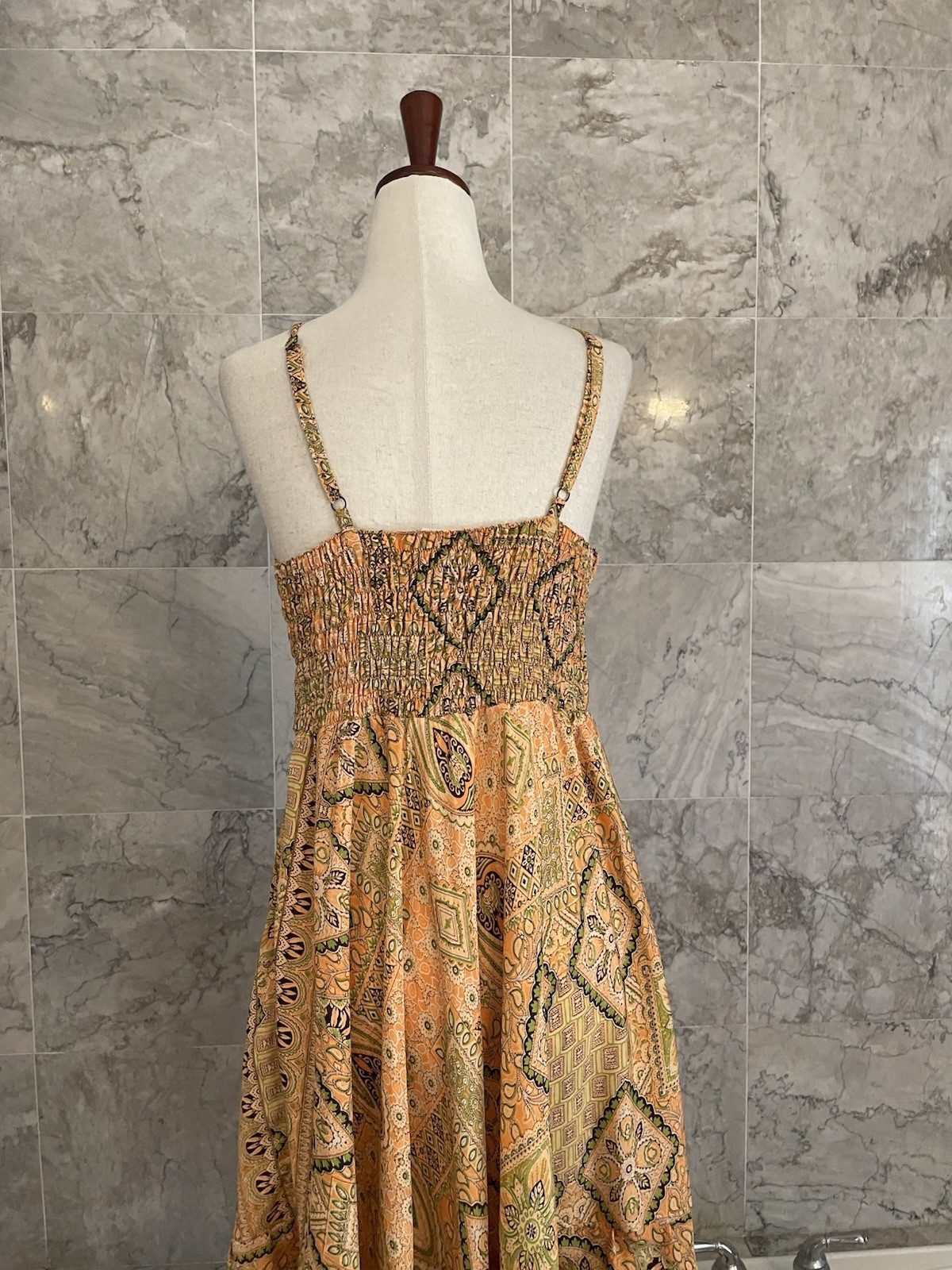 India Boutique Orange Green Batik Boho Sundress OS