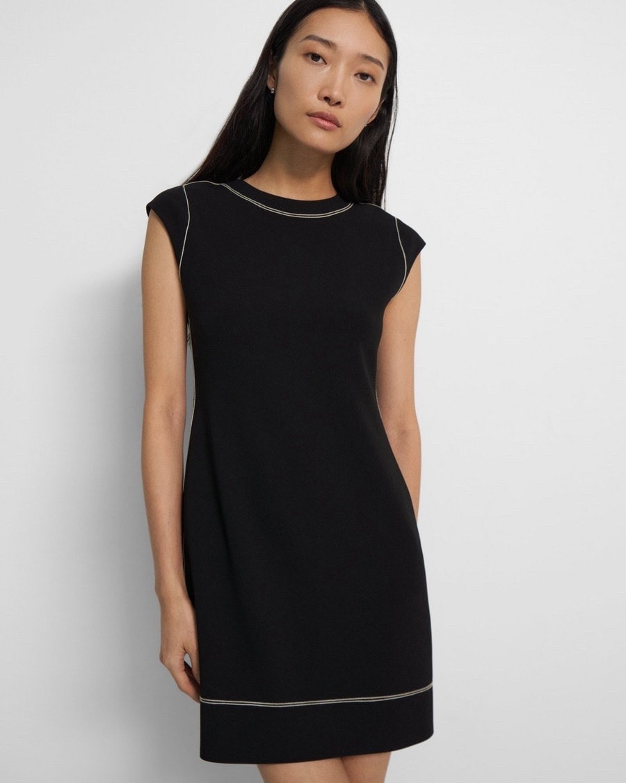 THEORY EMBROIDERED CAP SLEEVE SHIFT DRESS 6 MODERN CHIC CAREER CASUAL LUXURY