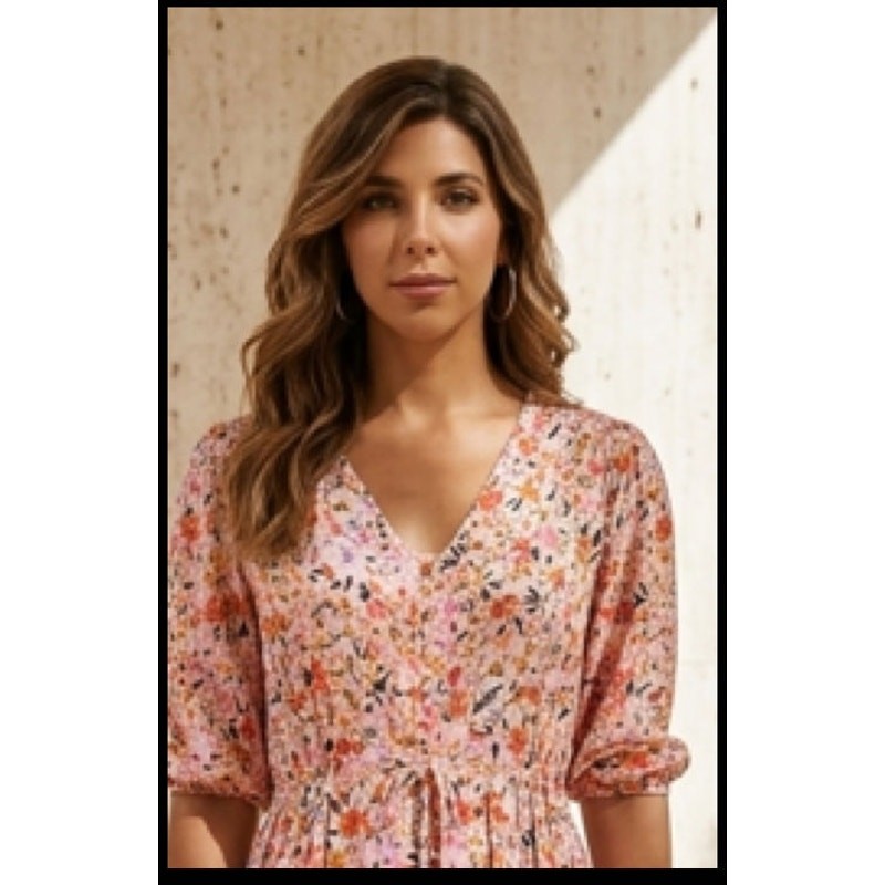 Petal & Pup Floral Button Front Drawstring Waist Tiered Kelda Midi Dress Size L
