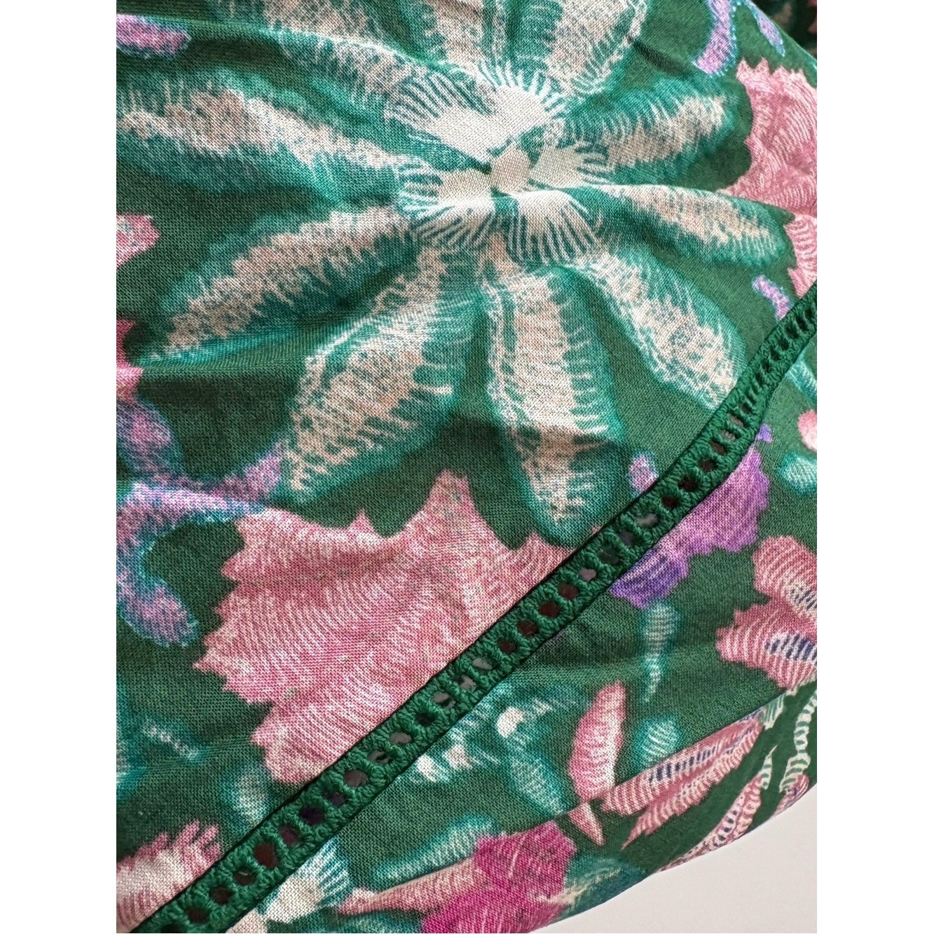 Olivaceous || Floral Maxi Dress Cotton Ladder Stitch Tie Green Purple M NWT