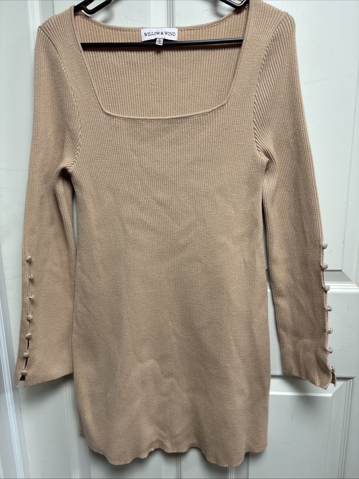 Willow And Wind Long Sleeve Tan Mini Dress XL 33”long Thick Comfortable Material