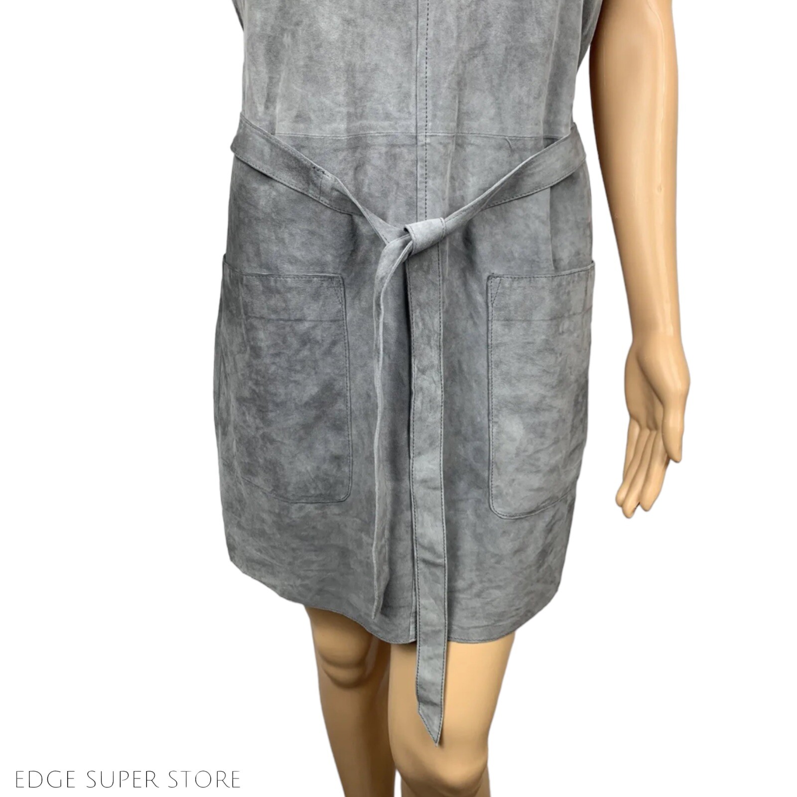 Joie Gray Short Sleeve Belted Pocket Goat Leather Suede Casual Dress Size Small