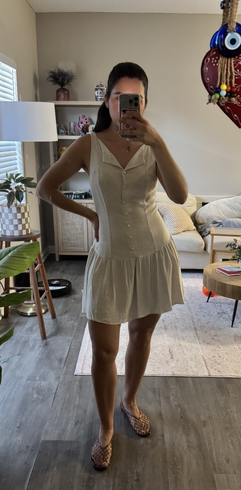 ASOS Beige Sleeveless Mini Dress with Button Front