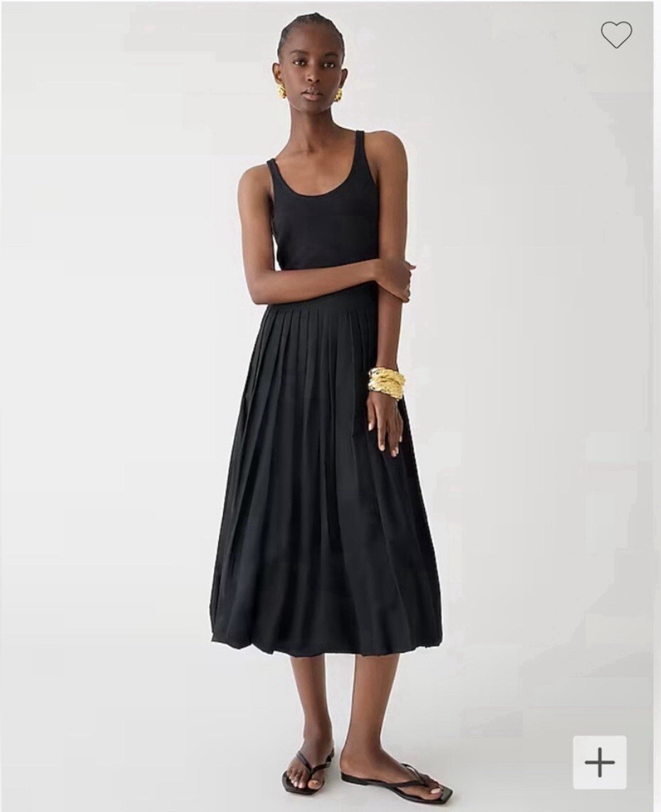 J. Crew Black Fitted Tank Midi Dress with Poplin Cotton Bubble Skirt Size Large