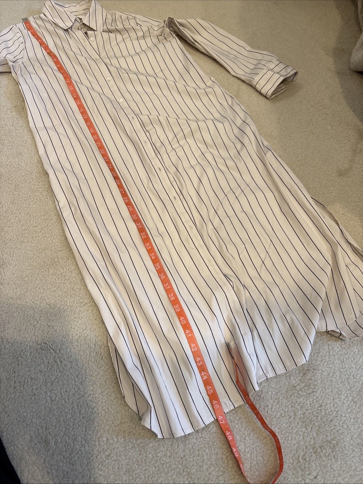 Banana Republic Cotton Poplin Maxi Long Shirt Dress Ivory White Black STRIPE S P