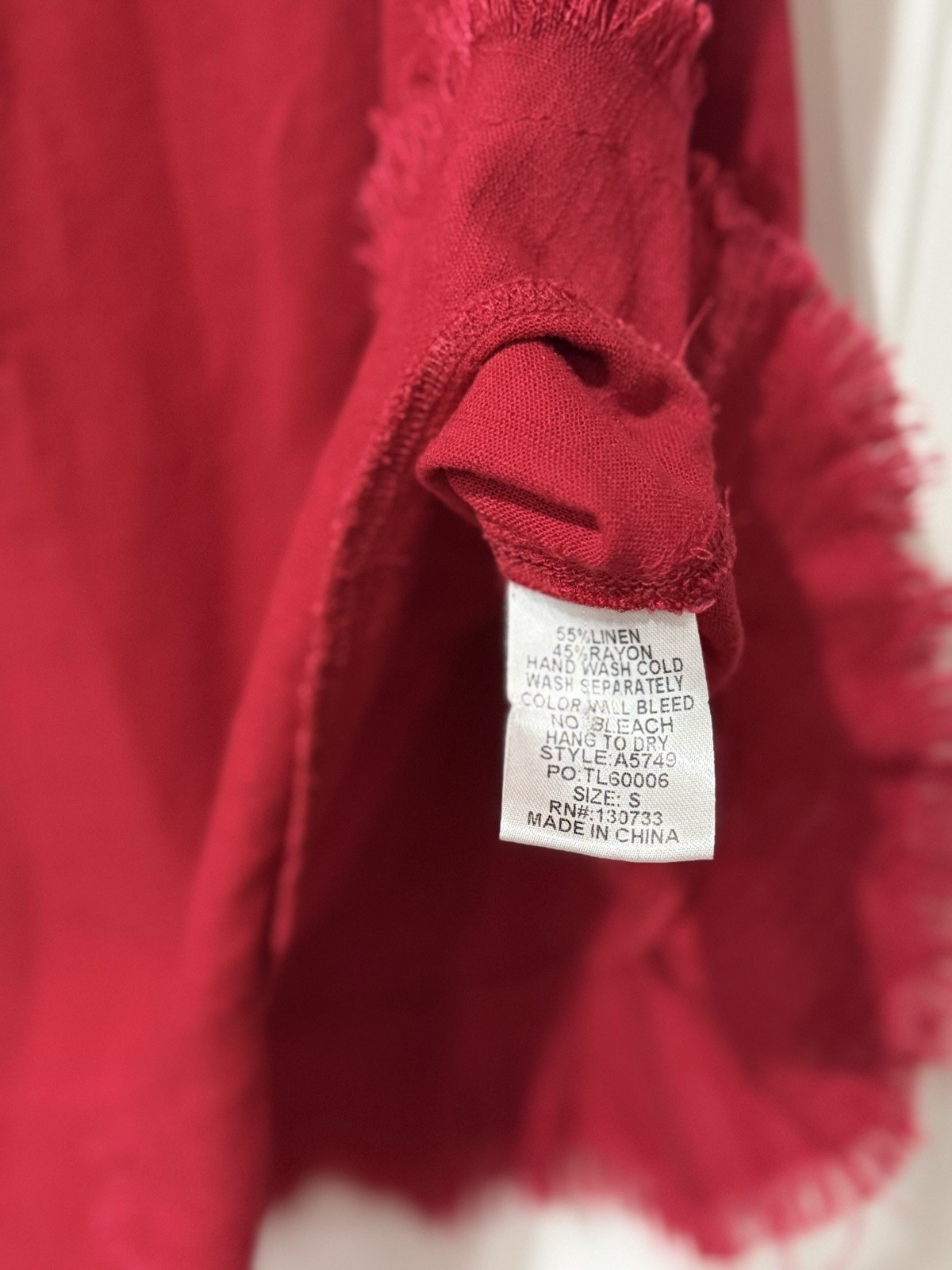 Umgee Red Linen Rayon Shift Dress Fringe Trim Pockets Flutter Sleeve S