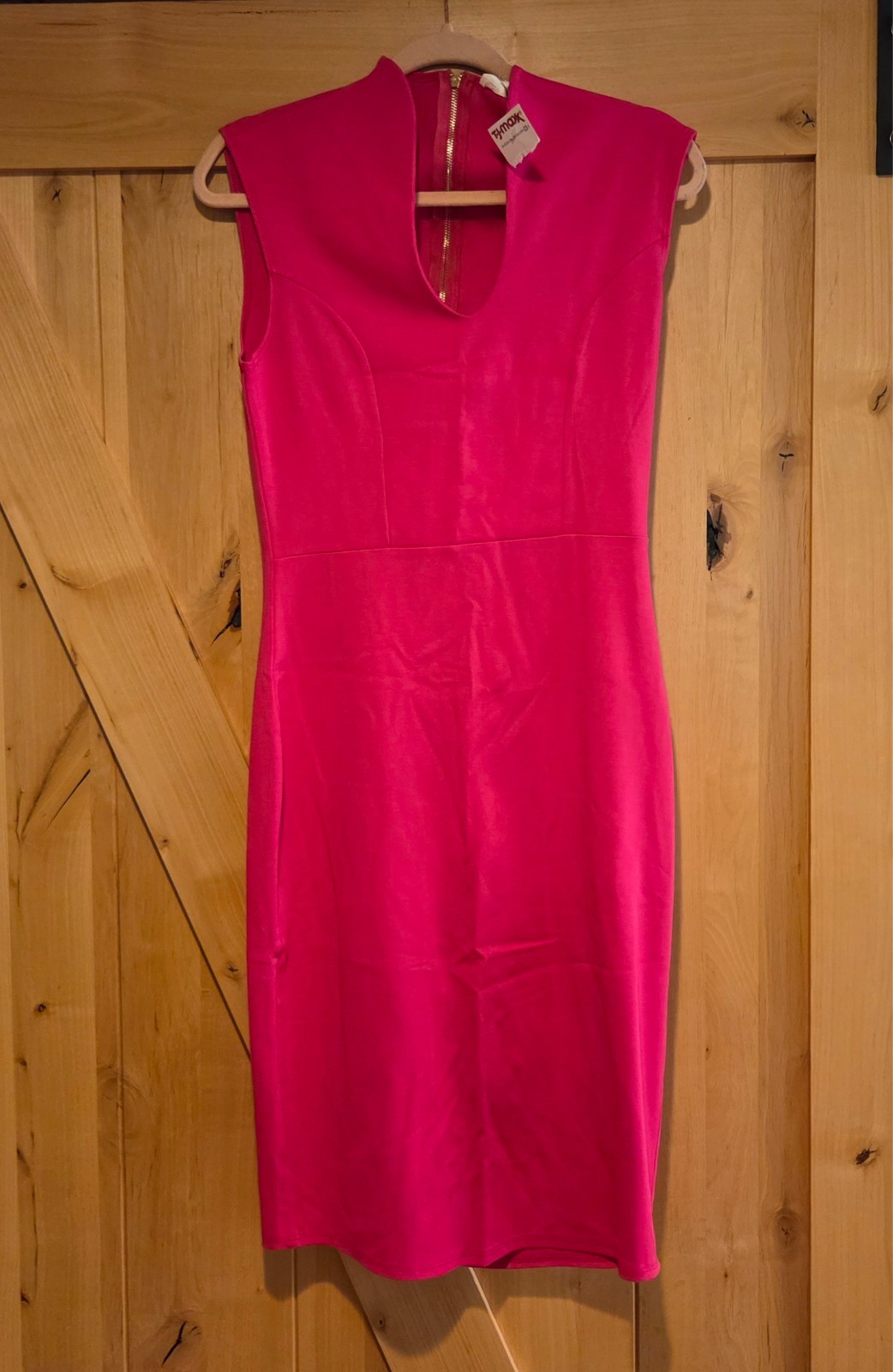 New! Rolla Coaster Sheath Midi Dress Women’s L Pink Stretch Plunging High Neck