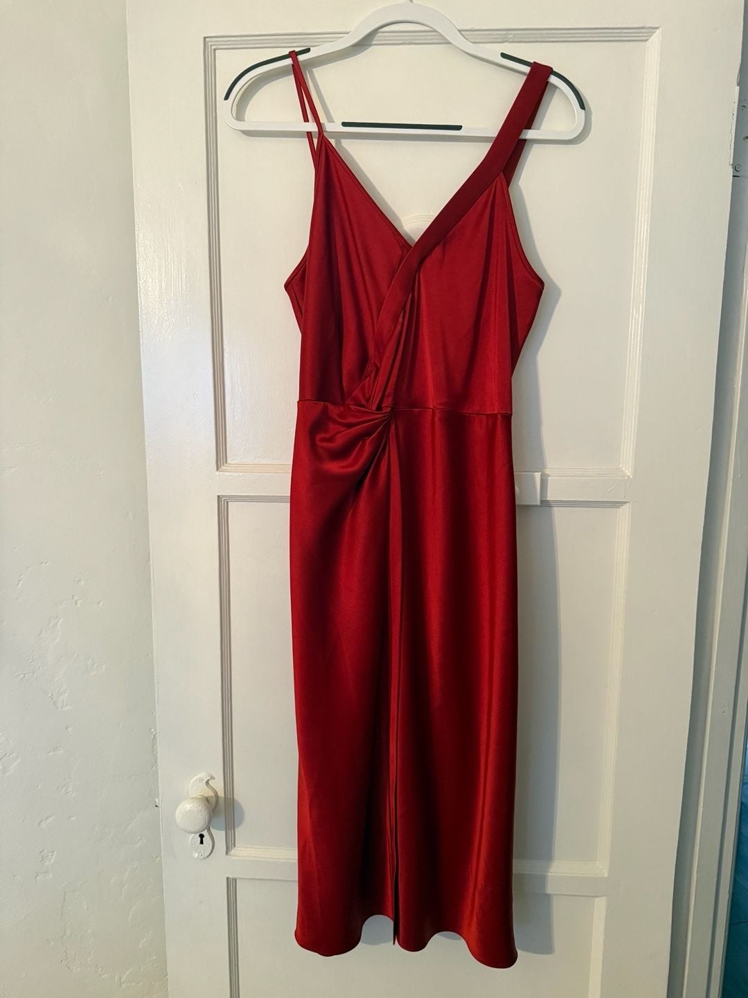 T by Alexander Wang Red Satin Knot Front Midi Slip Dress