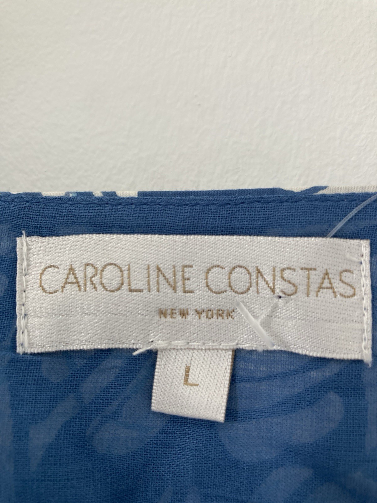 NWOT Caroline Constas Blue White Babydoll Puff Sleeve V-Neck Cotton Dress Sz L