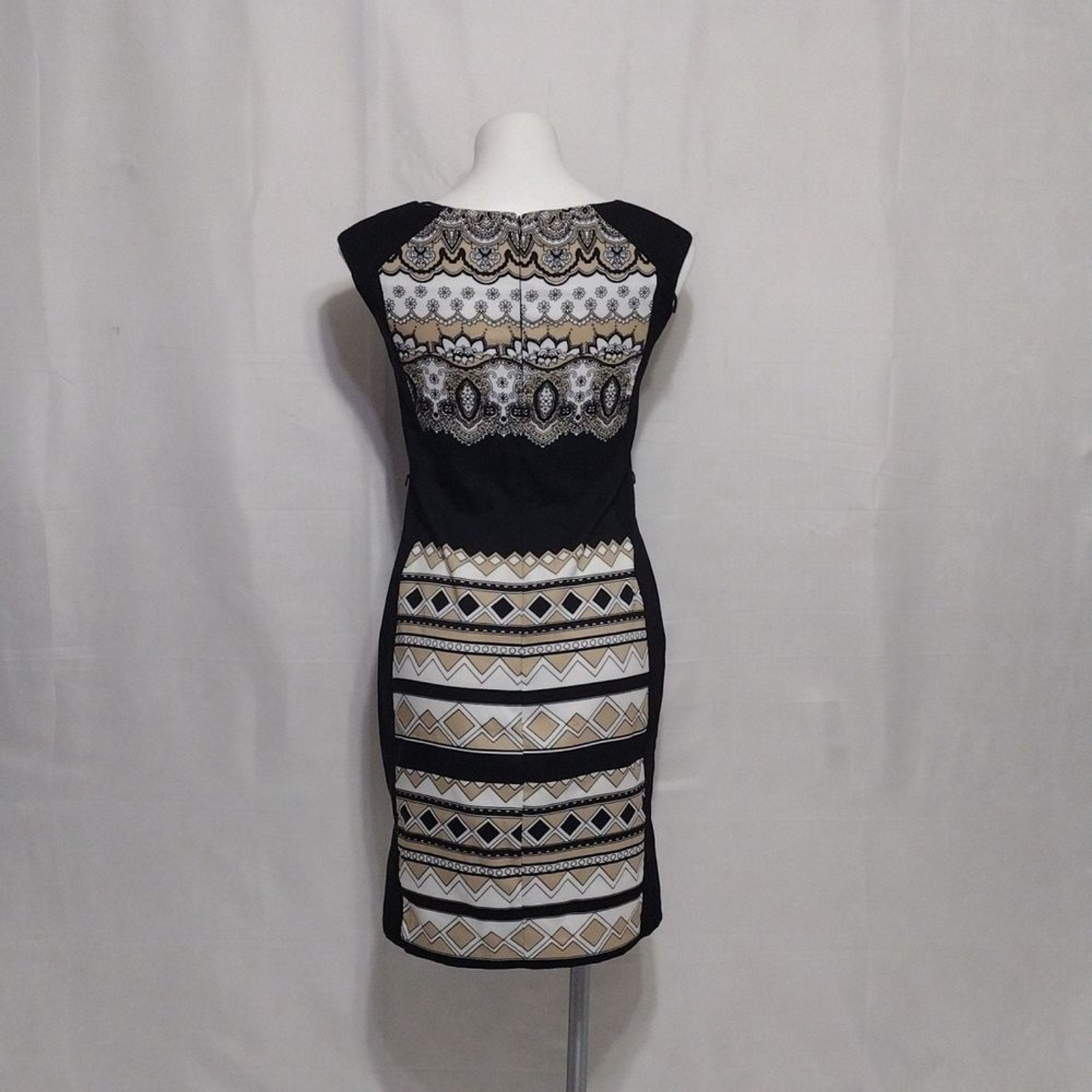 London Times Aztec Print Sleeveless Sheath Dress Sz 4 Boho Chic Workwear Office